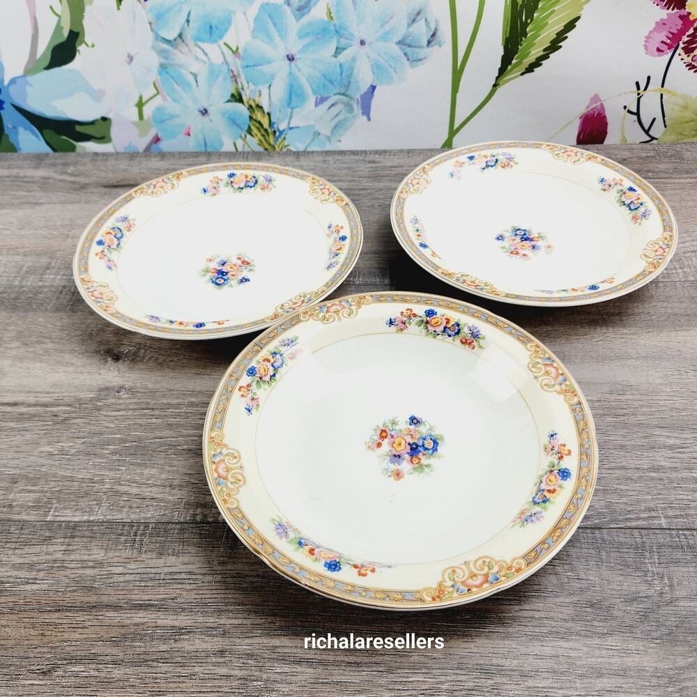 W. H. Grindley Marjorie Coupe Soup Bowls 8" Ivory England Lot Of 3 Antique